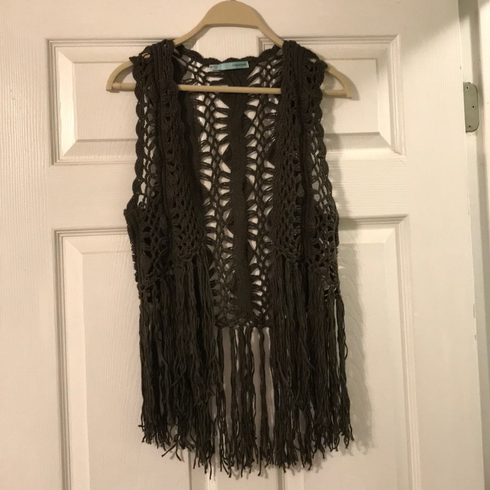 Maurices olive green fringe vest